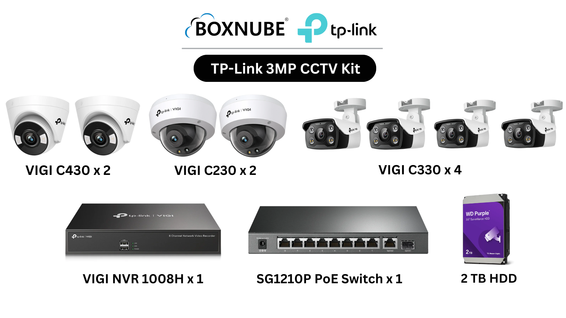 TP-Link VIGI 3MP Full HD 8 Camera Kit Bundle | 4x C330 Bullet, 2x C430 Turret, 2x C230 Dome, 8 Channel NVR, 8 Port Gigabit PoE Switch TP-Link VIGI 3MP Full HD 8 Camera Kit Bundle | 4x C330 Bullet, 2x C430 Turret, 2x C230 Dome, 8 Channel NVR, 8 Port Gigabit PoE Switch